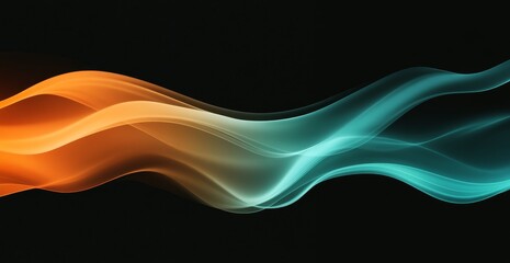 Abstract orange and teal wave flowing on black background.