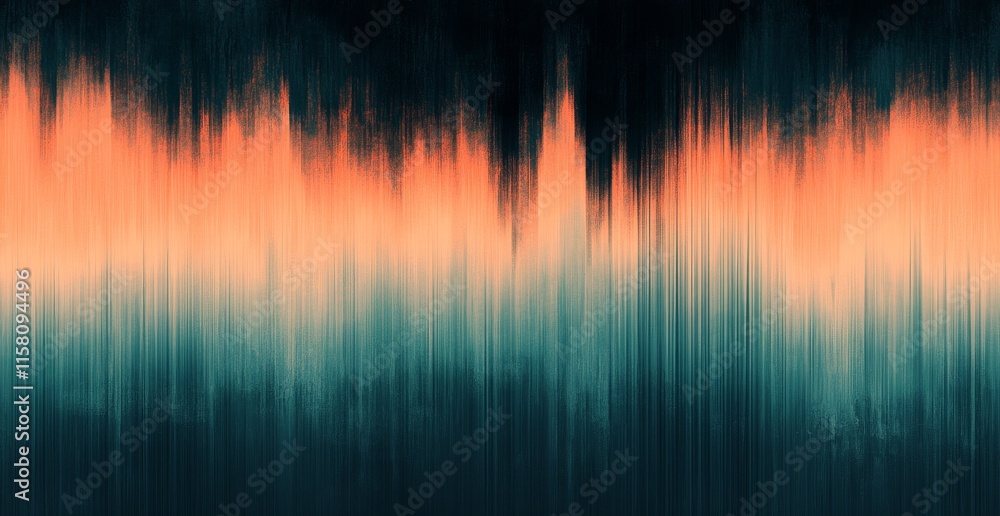 Poster abstract orange and teal vertical streaks, blurred background texture.