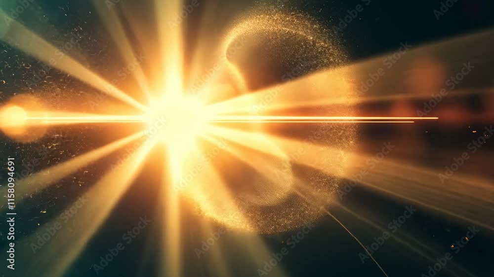 Poster cosmic light burst with rays and particles, futuristic concept