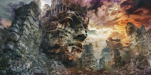 Ruinous Stone Landscape with Partial Face Formation