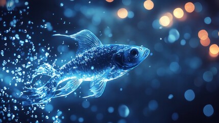 Naklejka premium Abstract glowing blue fish swimming in water.