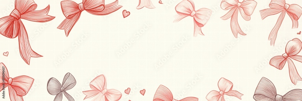 Poster whimsical hand drawn valentines day design with bows and hearts in soft red and gray tones for creat