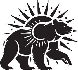 Bear and sun vector silhouette