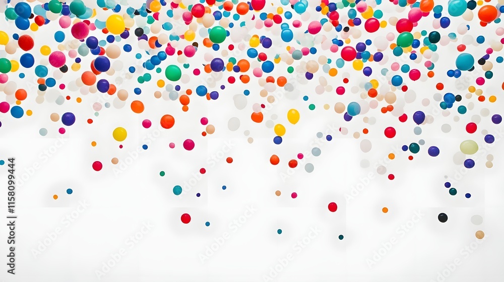 Poster a vibrant array of colorful spheres scattered against a white background.