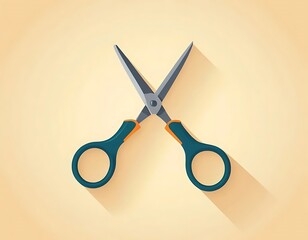 Teal and Orange Handled Scissors on Beige Background