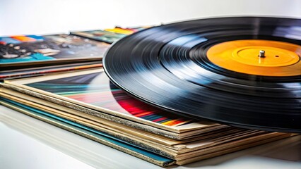Fototapeta premium Classic Vinyl Records Collection: High-Resolution Images of Unique Album Covers on White Background