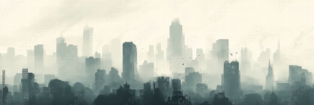 Aufkleber dense smog blankets a sprawling city skyline at dusk creating a haunting urban atmosphere. generativ
