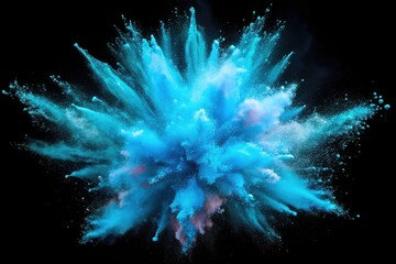 Fototapeta premium Cyan Blue Holi Powder Explosion, Long Exposure Photography, Festival, Party, Dark Background