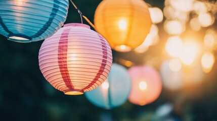 Vibrant Lanterns Illuminate Evening Festival Atmosphere