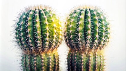 Naklejka premium Double Exposure Cactus Photography: Surreal Desert Plants on White Background