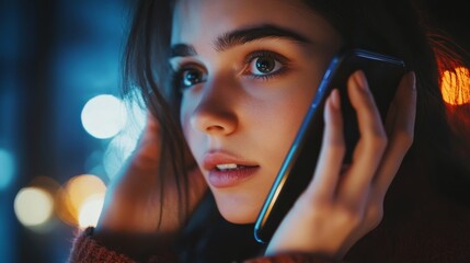 Woman receiving unwanted call. Phone call from anonymous number. Scam, fraud or phishing smartphone concept. Stranger calling.