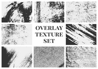Collection of grunge overlay textures set with rough scratches, old damage, and distressed grain. Perfect for adding an aged, worn look to artwork.