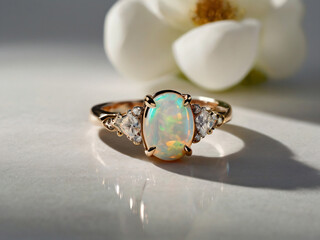 A timeless piece of jewelry with a central white opal