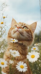 cat and flowers