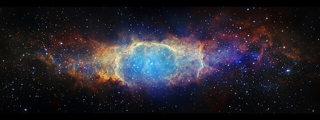 Stunning cosmic nebula with vibrant colors and intricate details, perfect for astronomy and space-themed designs, panoramic background material in HD.
