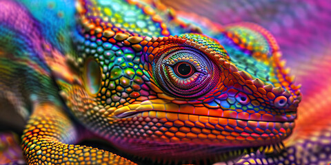 Fototapeta premium Close-up Photograph of a Rainbow-Colored Chameleon
