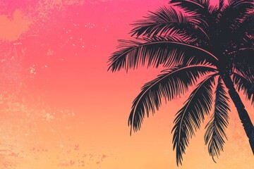 Obraz premium Silhouette of palm tree against a vibrant pink and orange sunset sky.