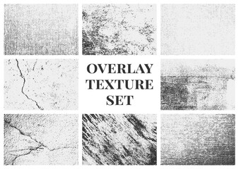 Overlay texture set featuring grunge elements, distressed grain, and scratches. A collection of high-resolution textures for professional design.