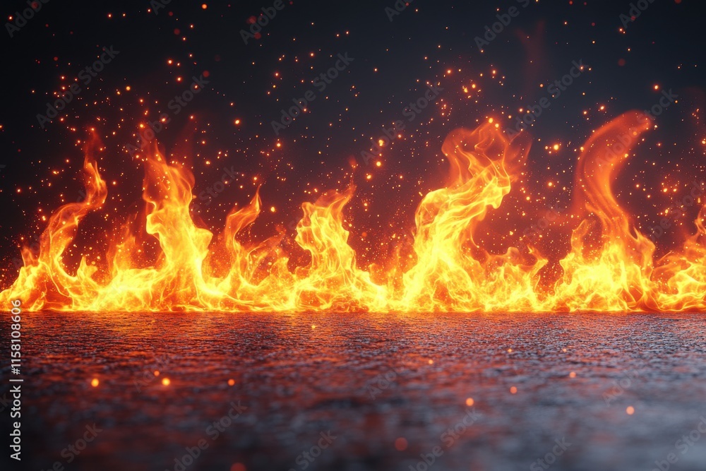 Poster vibrant and dynamic flame texture with glowing embers captured against a dark background highlightin