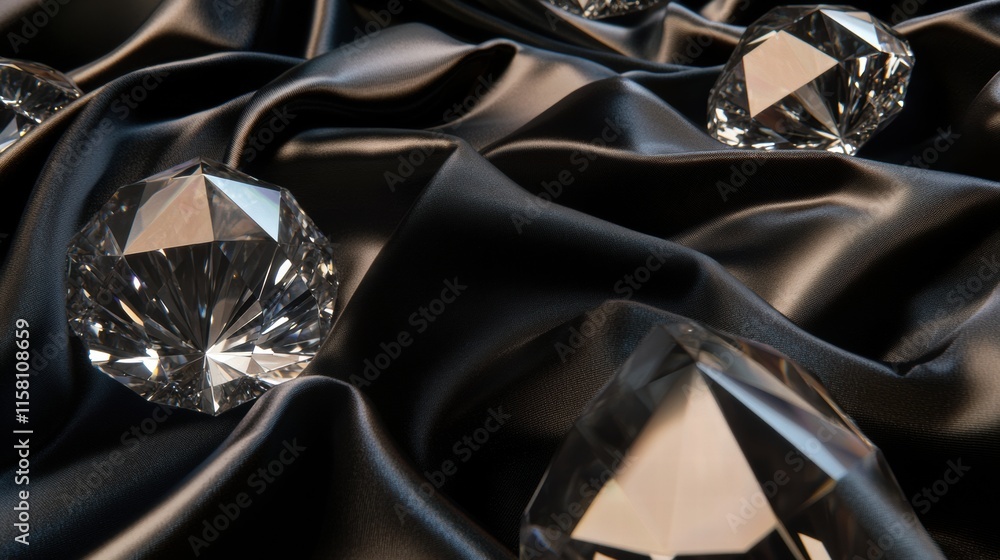 Aufkleber Sparkling large diamonds on luxurious fabric with ample space for text and design elements. Generative AI