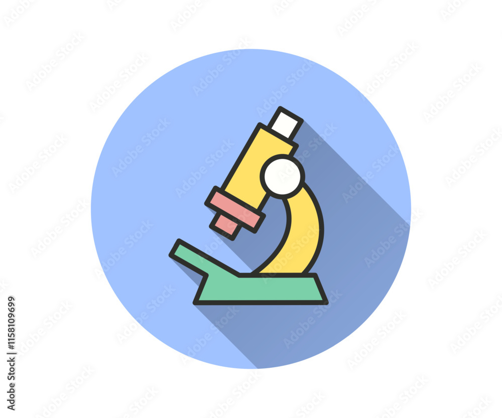 Aufkleber microscope flat icon. simple illustration with long shadow for graphic and web design.