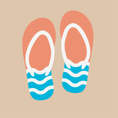 Colorful Flip-Flops on a Beige Background. A cheerful illustration of two flip-flops on a beige background