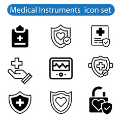 Medical instruments Icons Set Vector art illustration on white background.