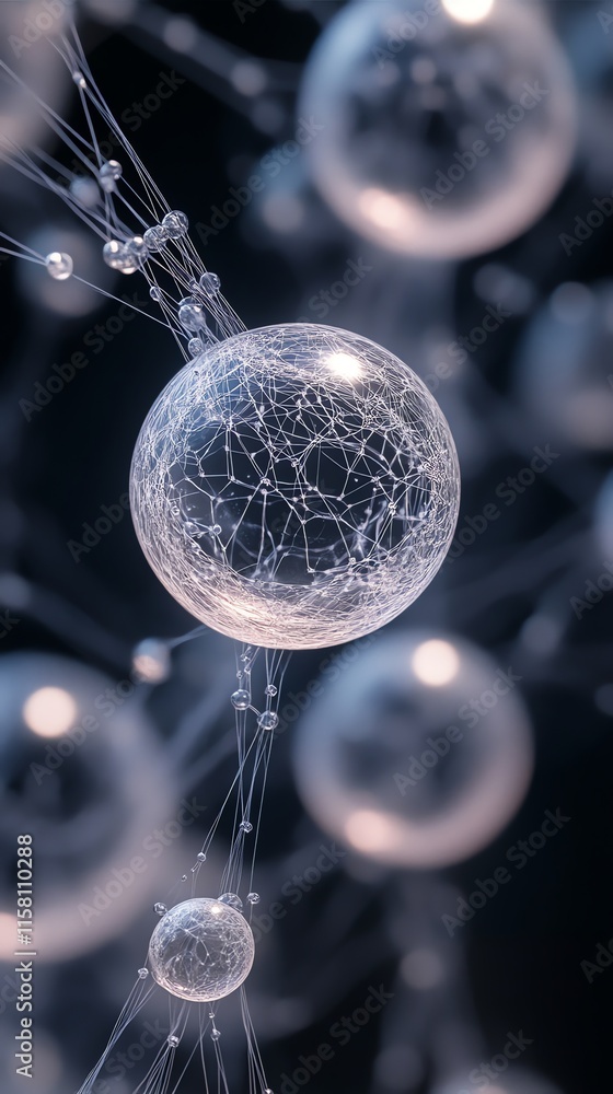 Aufkleber abstract representation of interconnected spheres resembling molecular structures in a dark backgrou