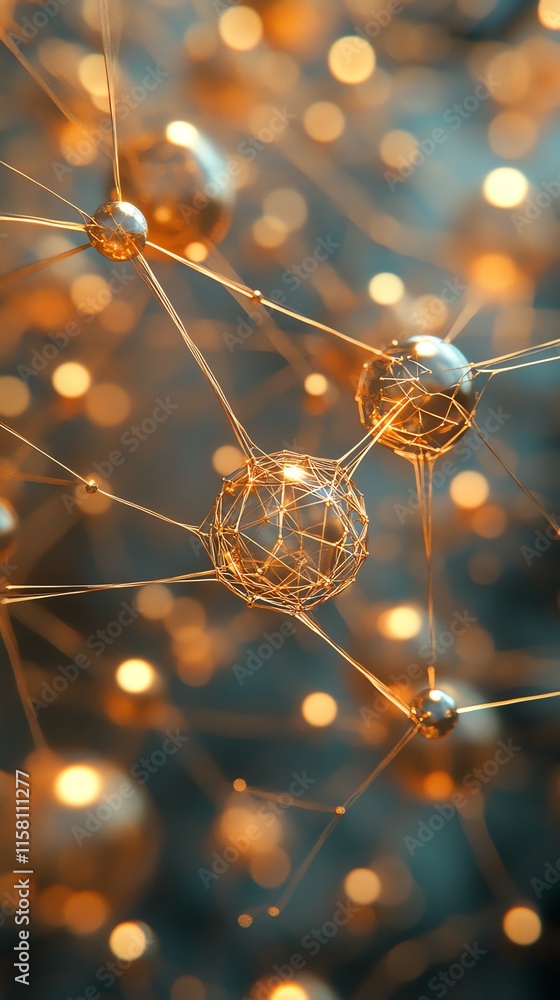 Poster Abstract representation of interconnected particles with glowing effects.