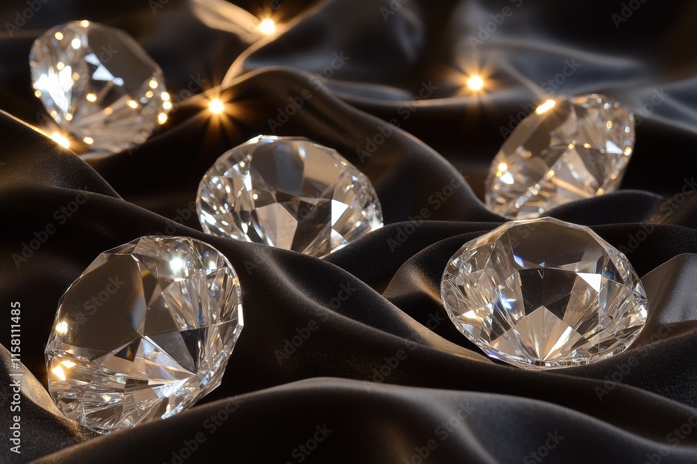 Aufkleber Sparkling large diamonds on smooth dark fabric with lights creating an elegant ambiance for mockups. Generative AI