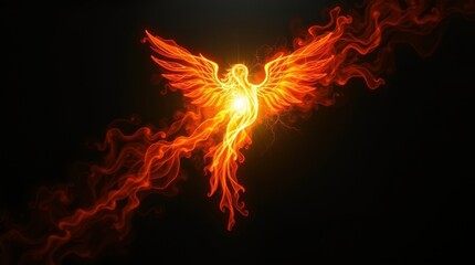 Fototapeta premium Fiery Phoenix Bird Soaring Through Dark Night Sky