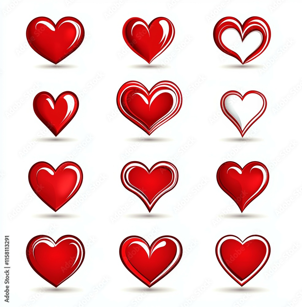 Poster a collection of red hearts with varying sizes and shapes