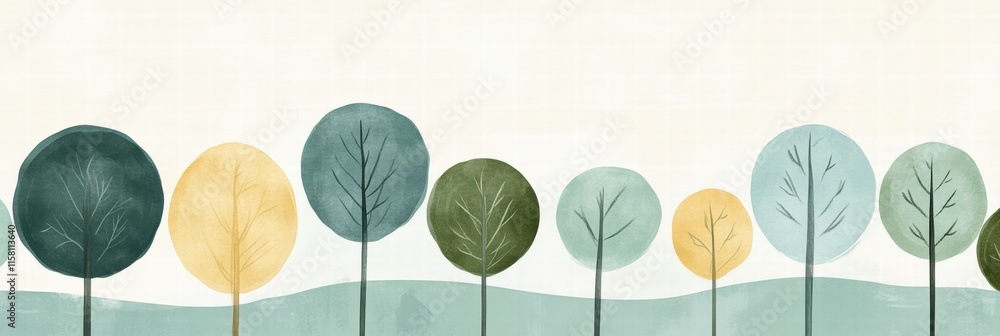 Leinwandbilder Beautiful naive art style background with colorful trees and empty space for text or design. Generative AI