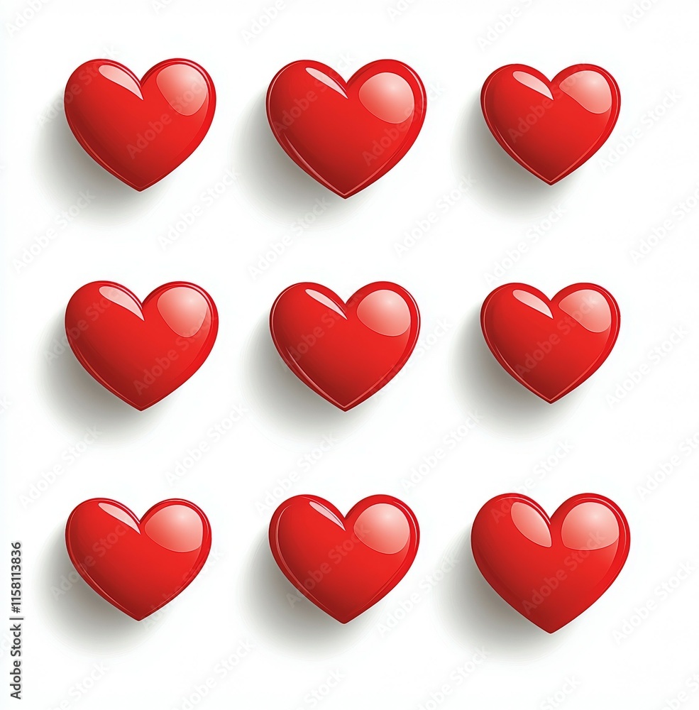 Poster a row of nine red hearts are arranged in a grid