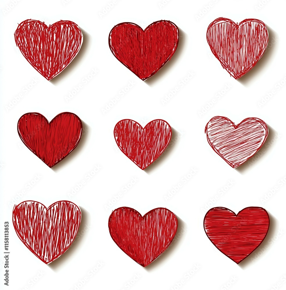 Poster a set of hearts with red lines drawn on them