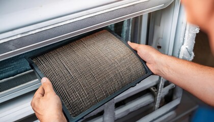 Obraz premium A person is holding a dirty air filter in their hand