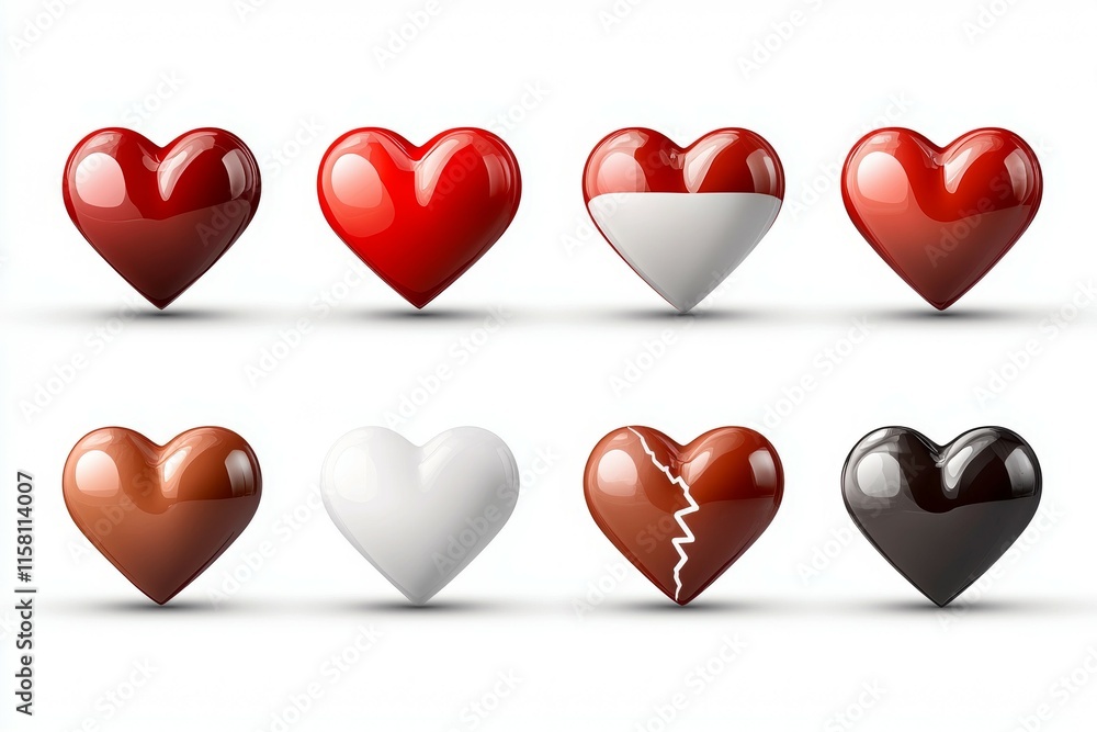 Poster a set of hearts with different colors and one of them is broken