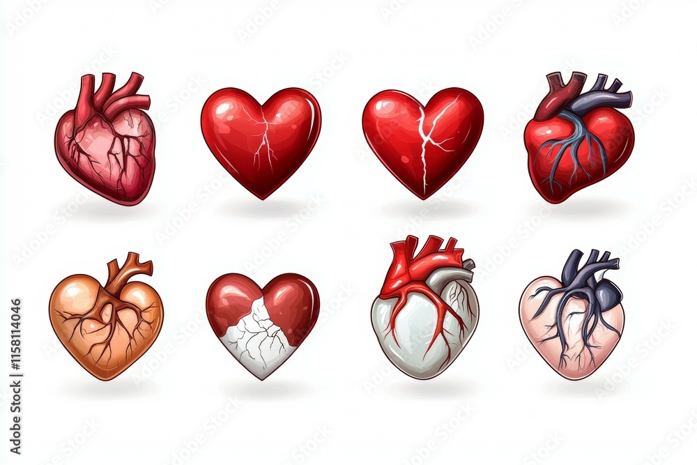 Poster a collection of hearts with different colors and sizes