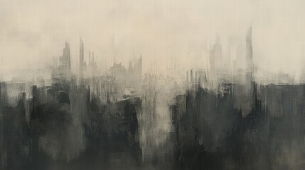 Dense smog blankets sprawling city skyline during early morning hours, creating a surreal urban landscape. Generative AI