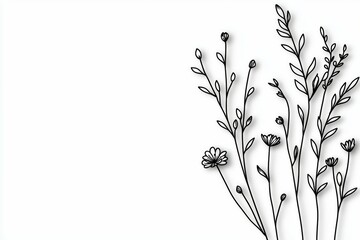 A black and white drawing of a bunch of flowers