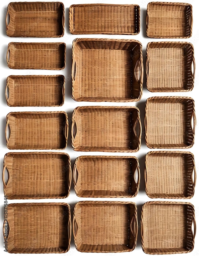 Poster collection of empty wicker baskets arranged in rows