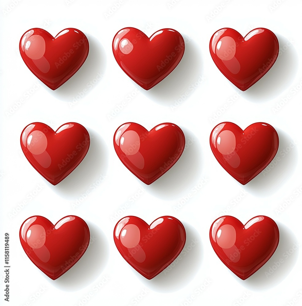 Poster a row of nine red hearts are arranged in a grid