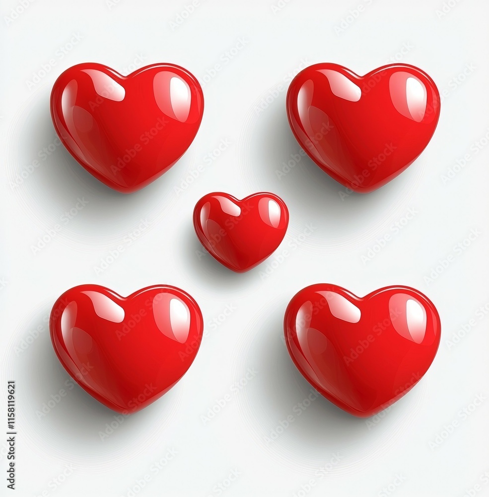 Poster a row of five red hearts are arranged in a row