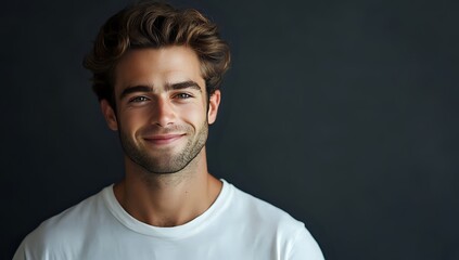 Man Smiles Confidently, Portrait Shows Happiness and Contentment,  Positive Vibes and Upbeat Mood, Achieving Inner Peace.