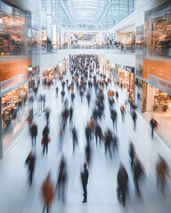 Busy shopping mall bustling with shoppers during a weekend afternoon