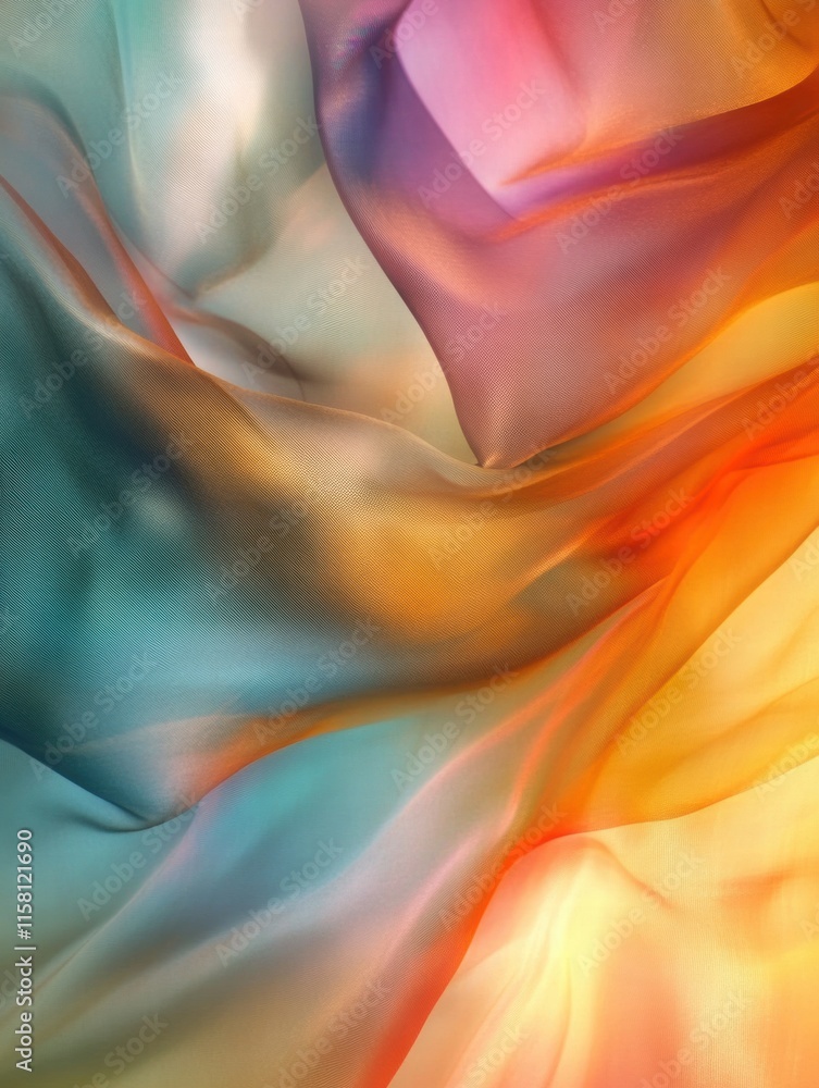 Fototapete Luxurious silk fabric with vibrant colors and flowing patterns offers a perfect mock up space for creative text placement. Generative AI