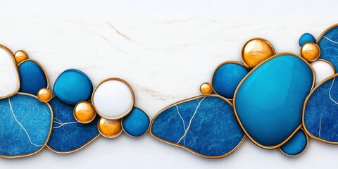 Colorful Abstract Background with Blue and Gold Organic Shapes