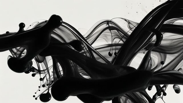 Abstract black ink swirls flowing in water, movement and fluidity concept