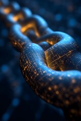 Glowing digital chain link close-up.
