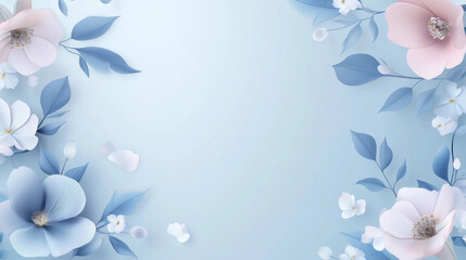 Fototapeta premium soft blue gradient background with floral accents in the corners, Ai generated images